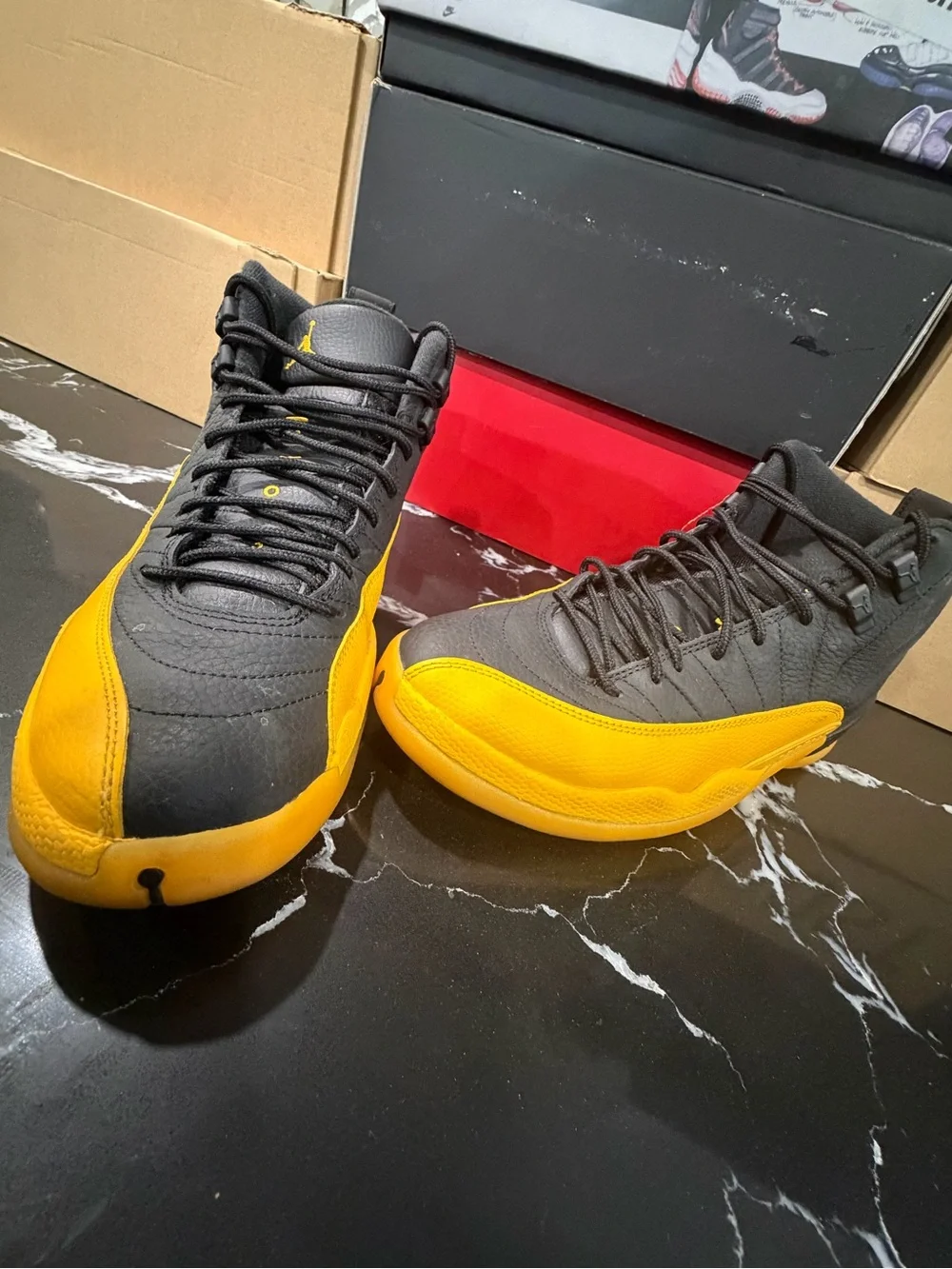 Jordan 12’s Men’s Basketball Sneakers in Black and Yellow